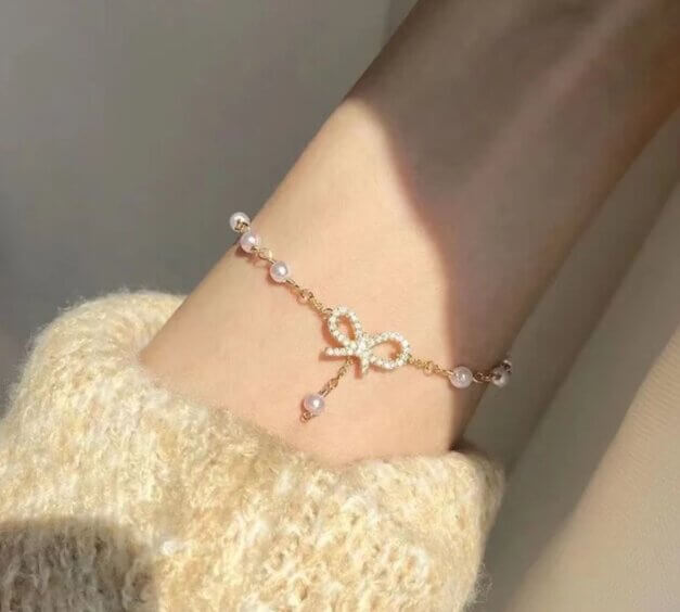 Pearl Bow Charm Bracelet