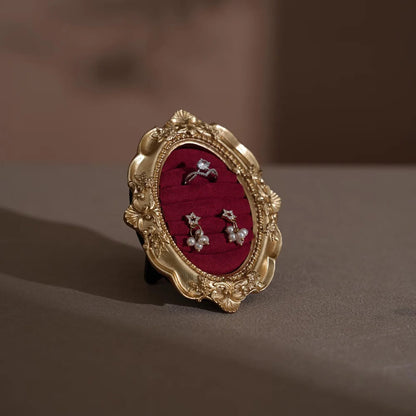 Red Rococo Vintage Earring and Ring Display
