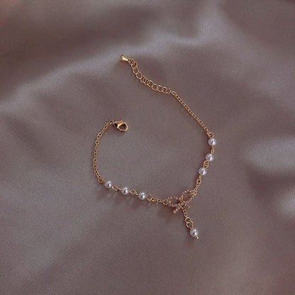 Pearl Bow Charm Bracelet